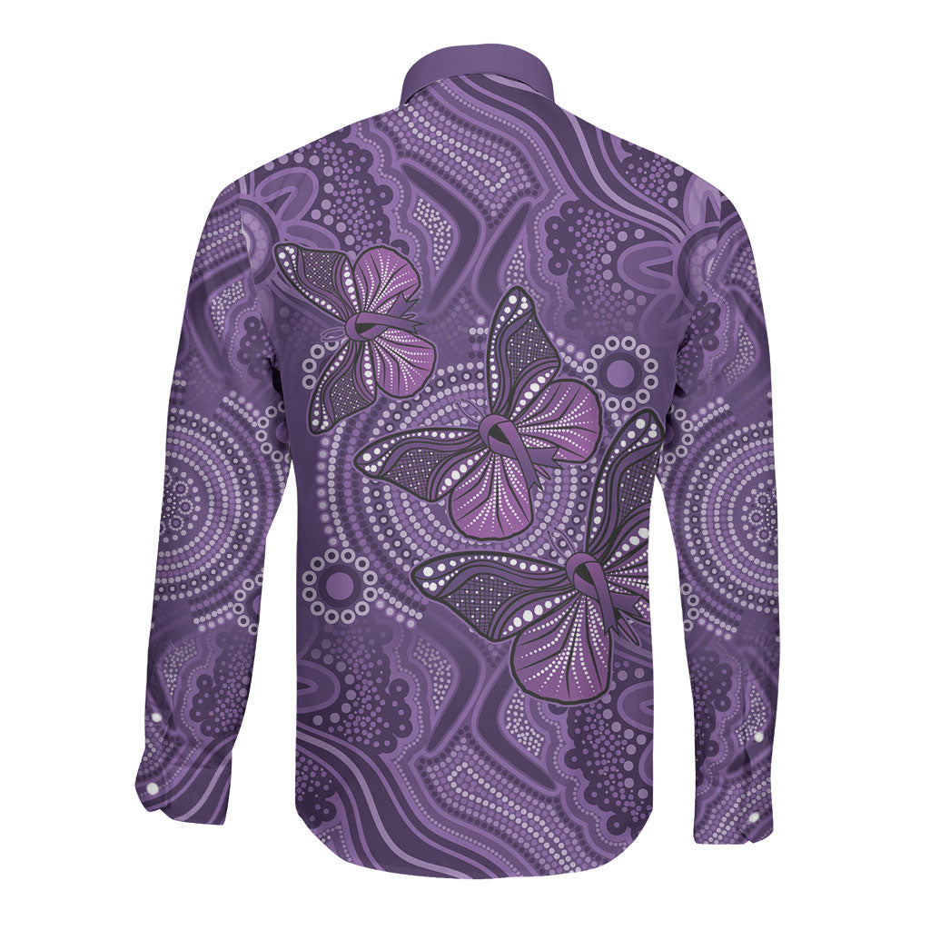 Australia Epilepsy Support Purple Butterfly Strength Long Sleeve Button Shirt