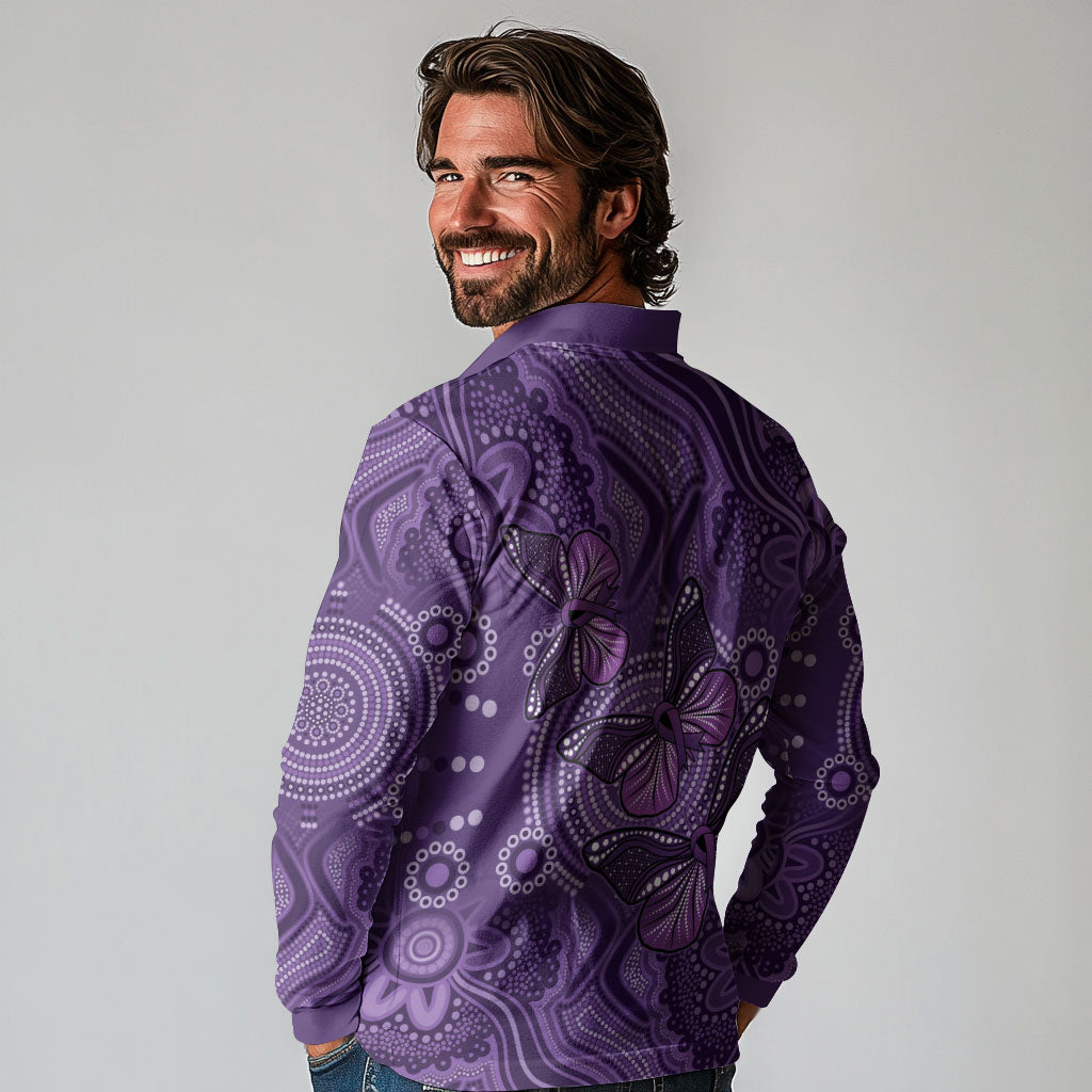 Australia Epilepsy Support Purple Butterfly Strength Long Sleeve Polo Shirt