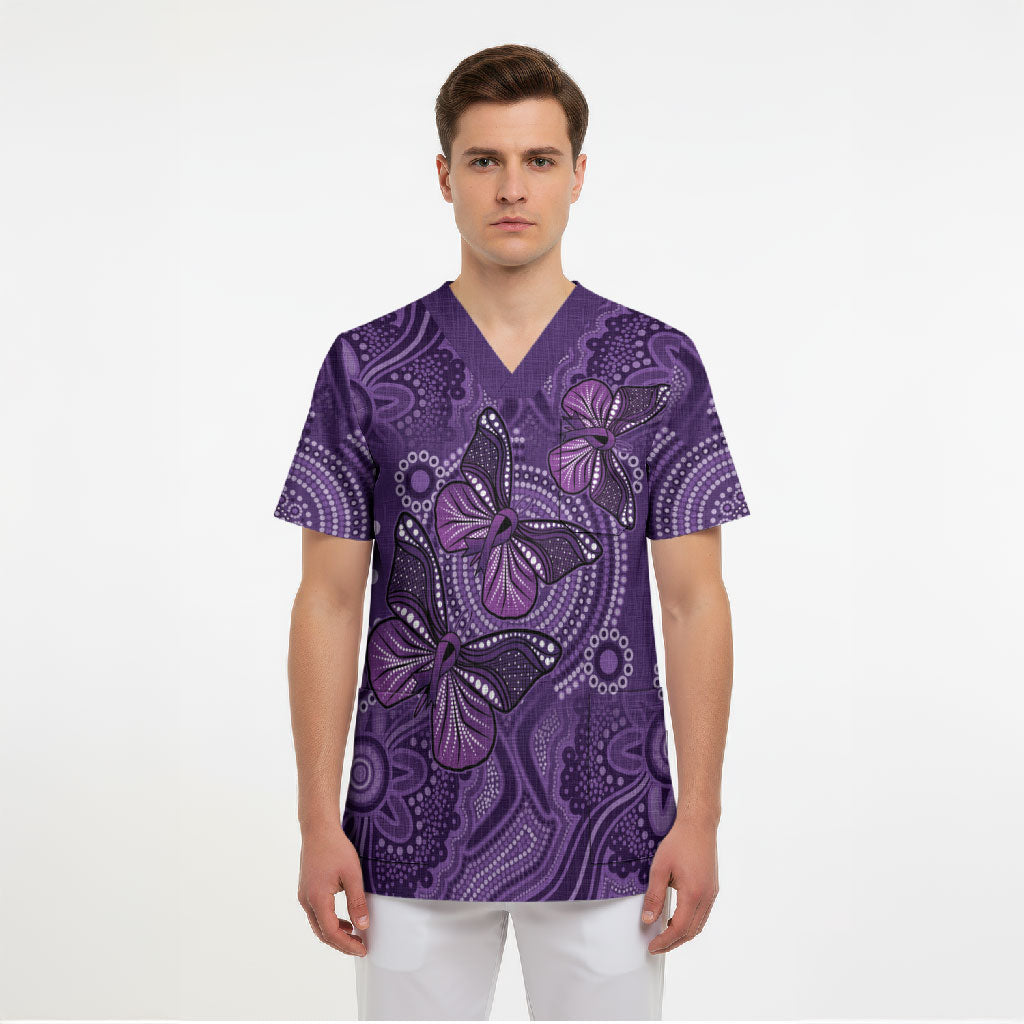 Australia Epilepsy Support Purple Butterfly Strength Scrub Top