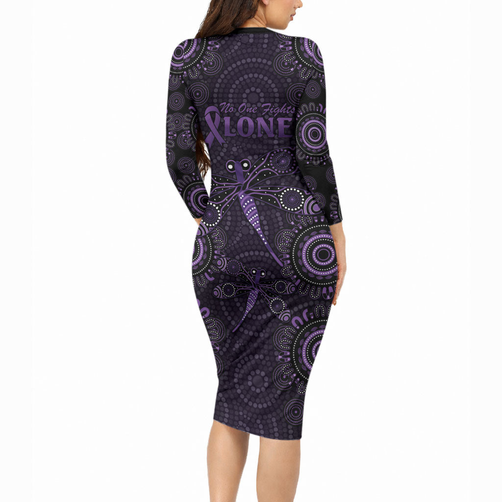 Australia Epilepsy Support Purple Dragonfly Long Sleeve Bodycon Dress Aboriginal of Hope