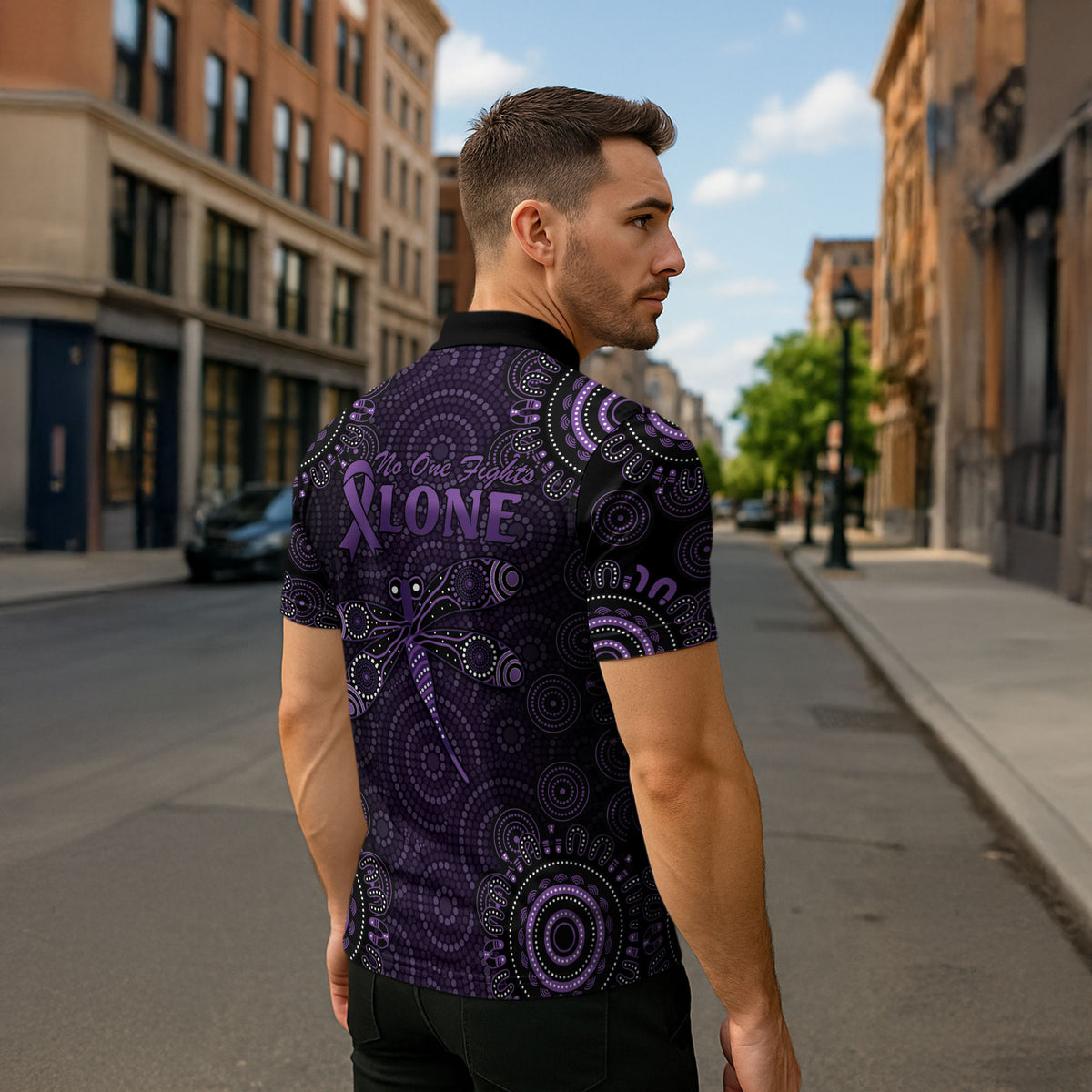 Australia Epilepsy Support Purple Dragonfly Zipper Polo Shirt Aboriginal of Hope