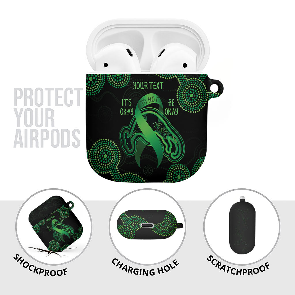 Green Kangaroo Ribbon Aboriginal Personalised AirPods Case Depression Support Hope And Healing