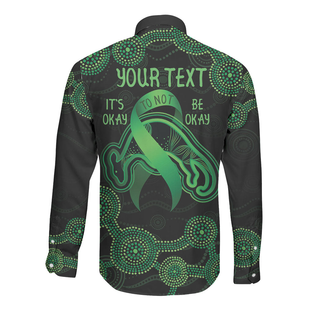 Green Kangaroo Ribbon Aboriginal Personalised Long Sleeve Button Shirt Depression Support Hope And Healing