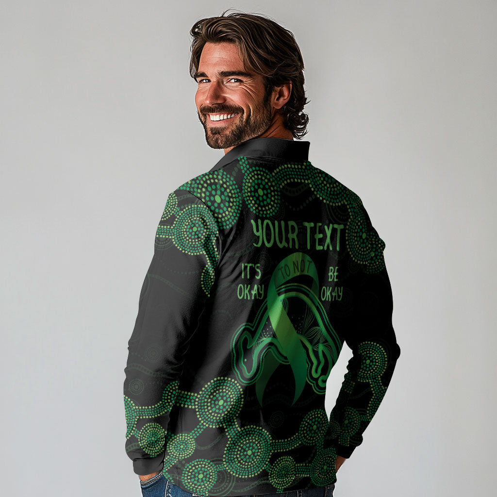 Green Kangaroo Ribbon Aboriginal Personalised Long Sleeve Polo Shirt Depression Support Hope And Healing
