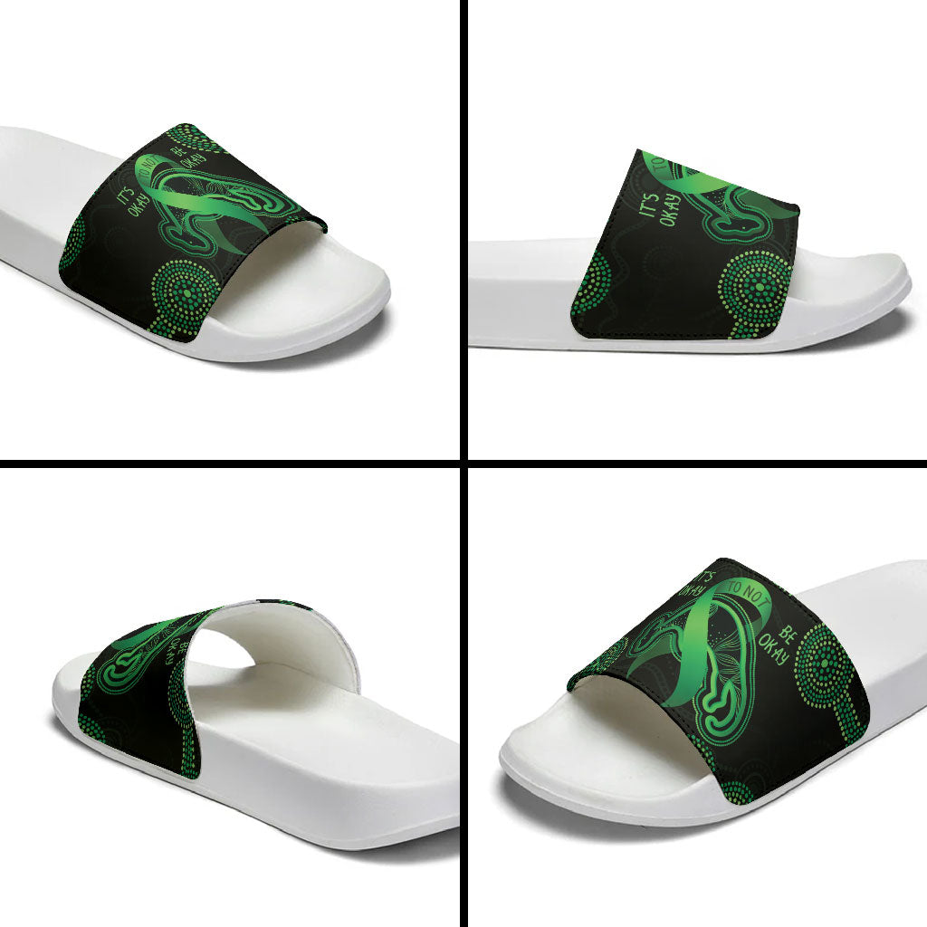 Green Kangaroo Ribbon Aboriginal Personalised Slide Sandals Depression Support Hope And Healing
