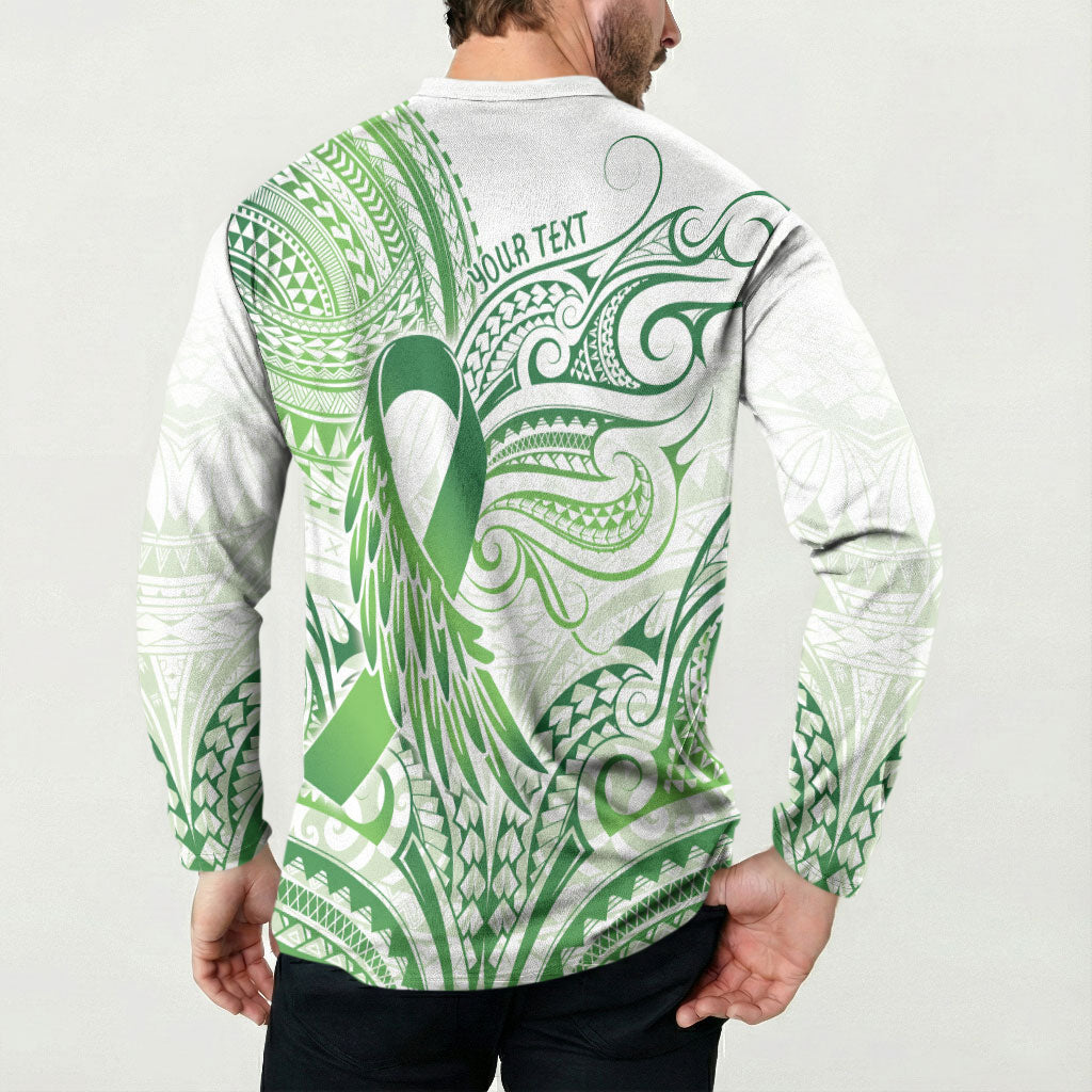 Its Okay Green Ribbon Personalised Button Sweatshirt Polynesian Depression Support Hope And Healing