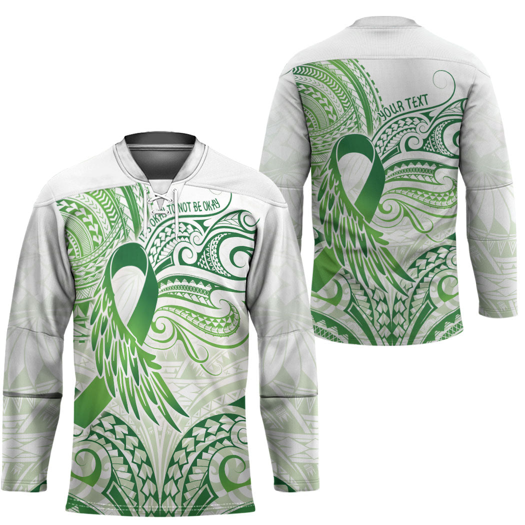 Its Okay Green Ribbon Personalised Hockey Jersey Polynesian Depression Support Hope And Healing