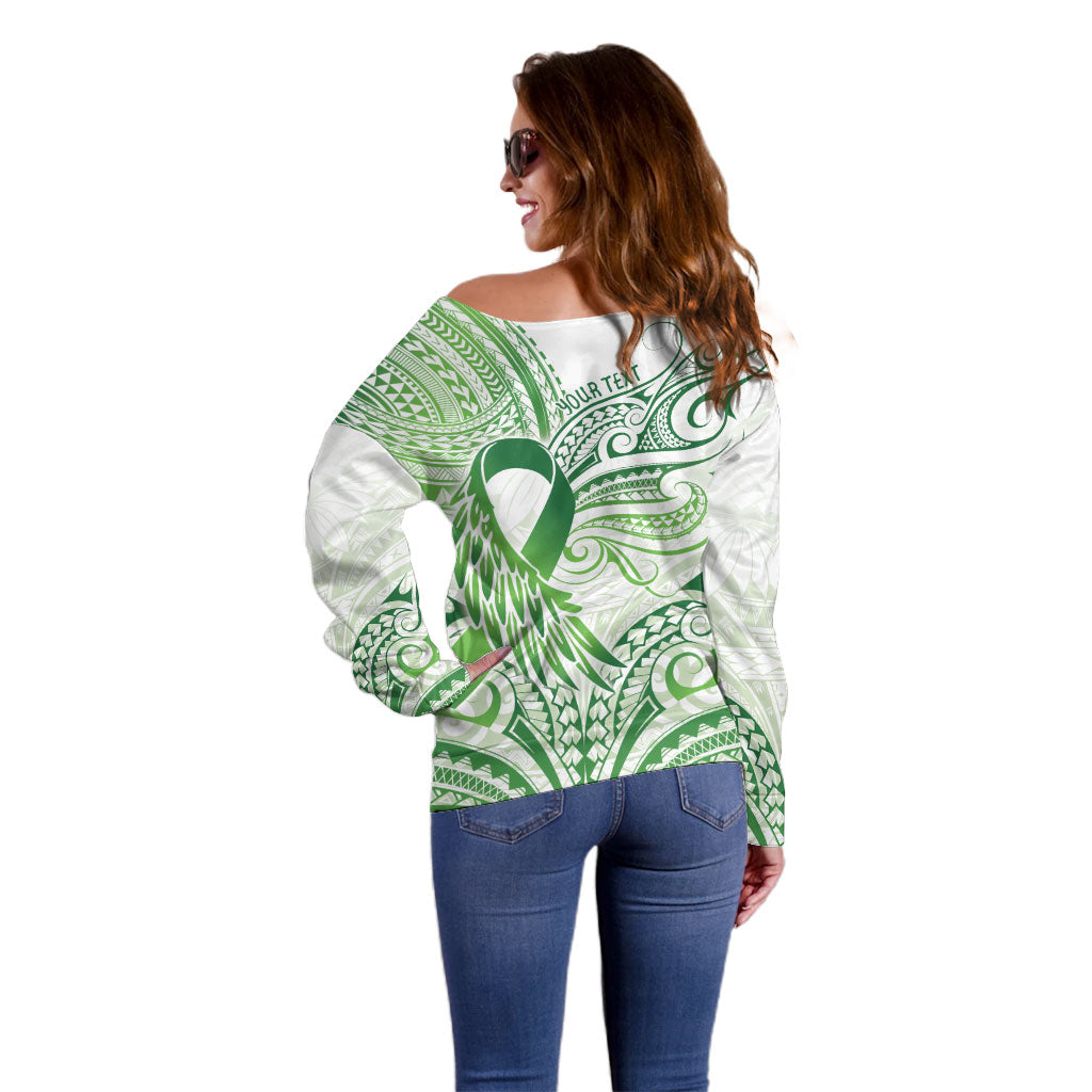 Its Okay Green Ribbon Personalised Off Shoulder Sweater Polynesian Depression Support Hope And Healing