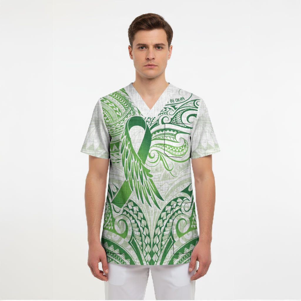Its Okay Green Ribbon Personalised Scrub Top Polynesian Depression Support Hope And Healing