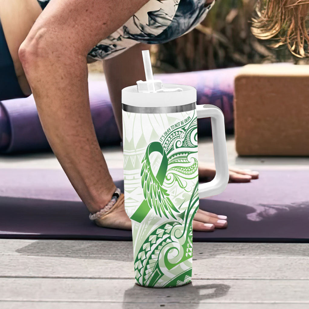 Its Okay Green Ribbon Personalised Tumbler With Handle Polynesian Depression Support Hope And Healing