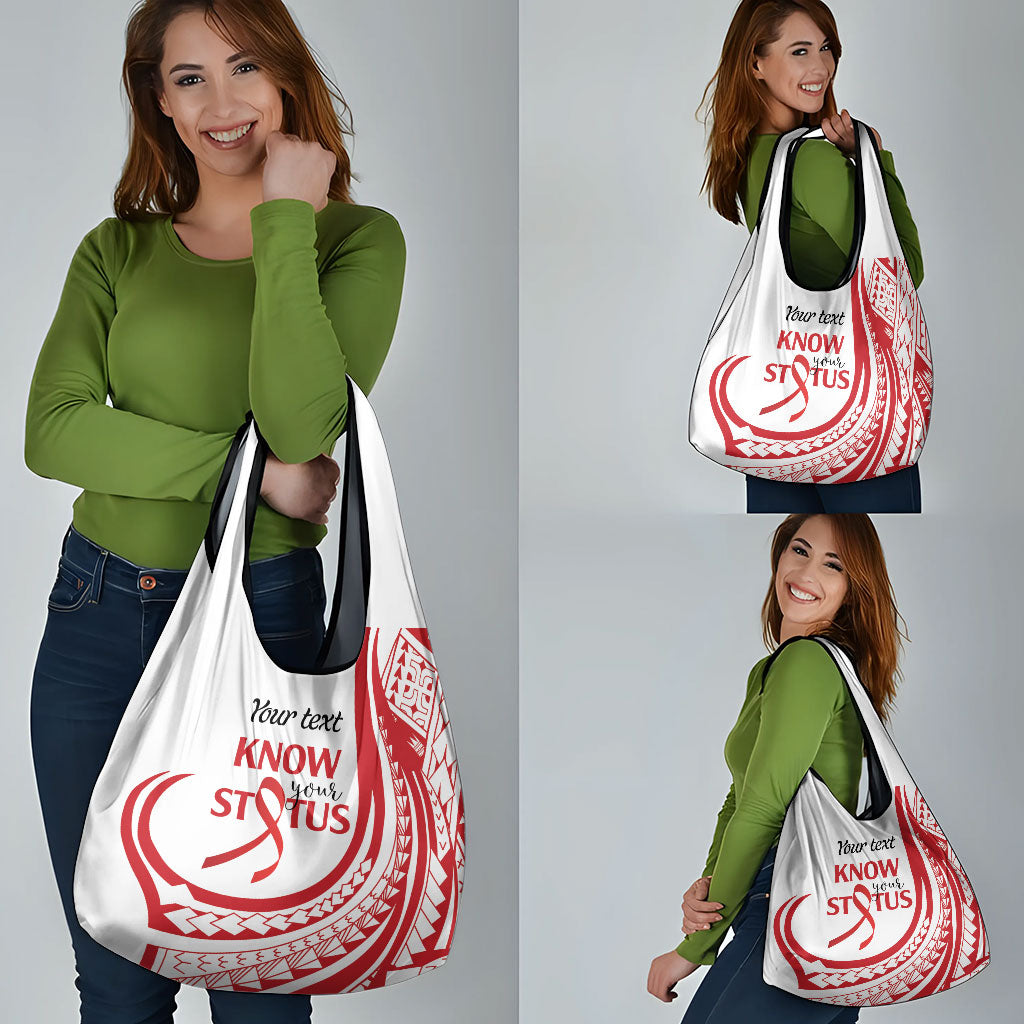 Know Your Status Red Ribbon Personalised Grocery Bag Polynesian AIDS Support Red Ribbon Hope