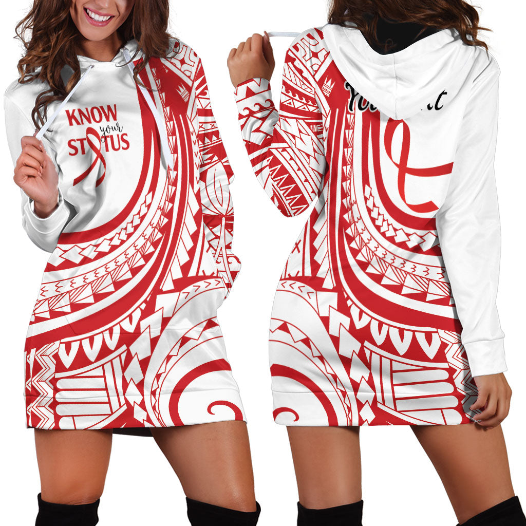 Know Your Status Red Ribbon Personalised Hoodie Dress Polynesian AIDS Support Red Ribbon Hope