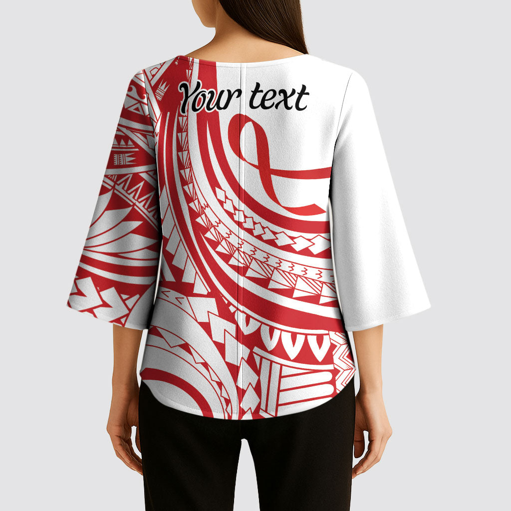 Know Your Status Red Ribbon Personalised Kimono Sleeve Blouse Polynesian AIDS Support Red Ribbon Hope