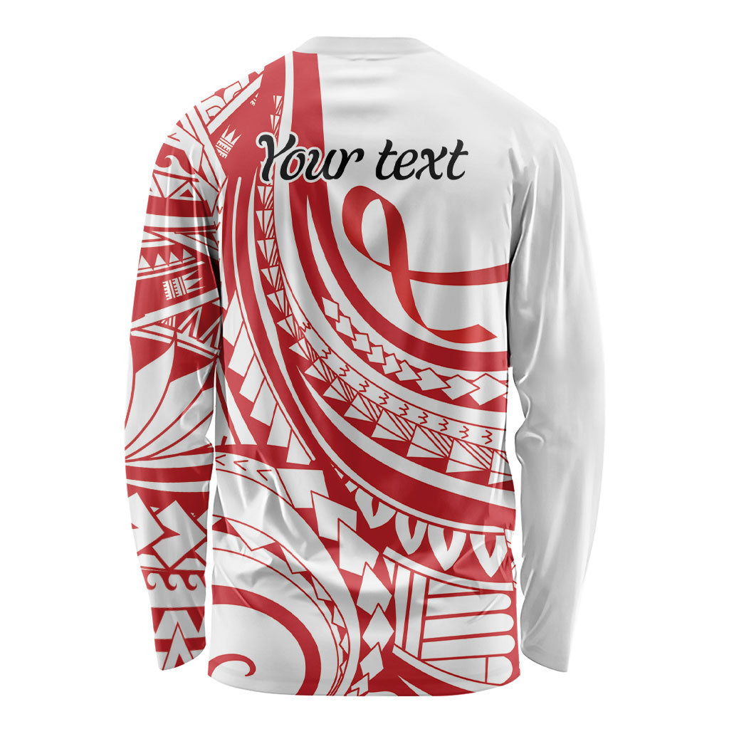 Know Your Status Red Ribbon Personalised Long Sleeve Shirt Polynesian AIDS Support Red Ribbon Hope