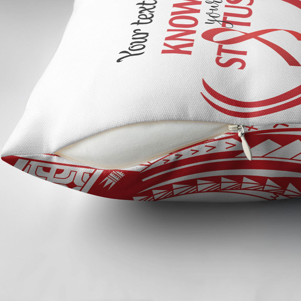 Know Your Status Red Ribbon Personalised Pillow Cover Polynesian AIDS Support Red Ribbon Hope