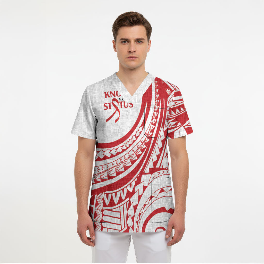 Know Your Status Red Ribbon Personalised Scrub Top Polynesian AIDS Support Red Ribbon Hope