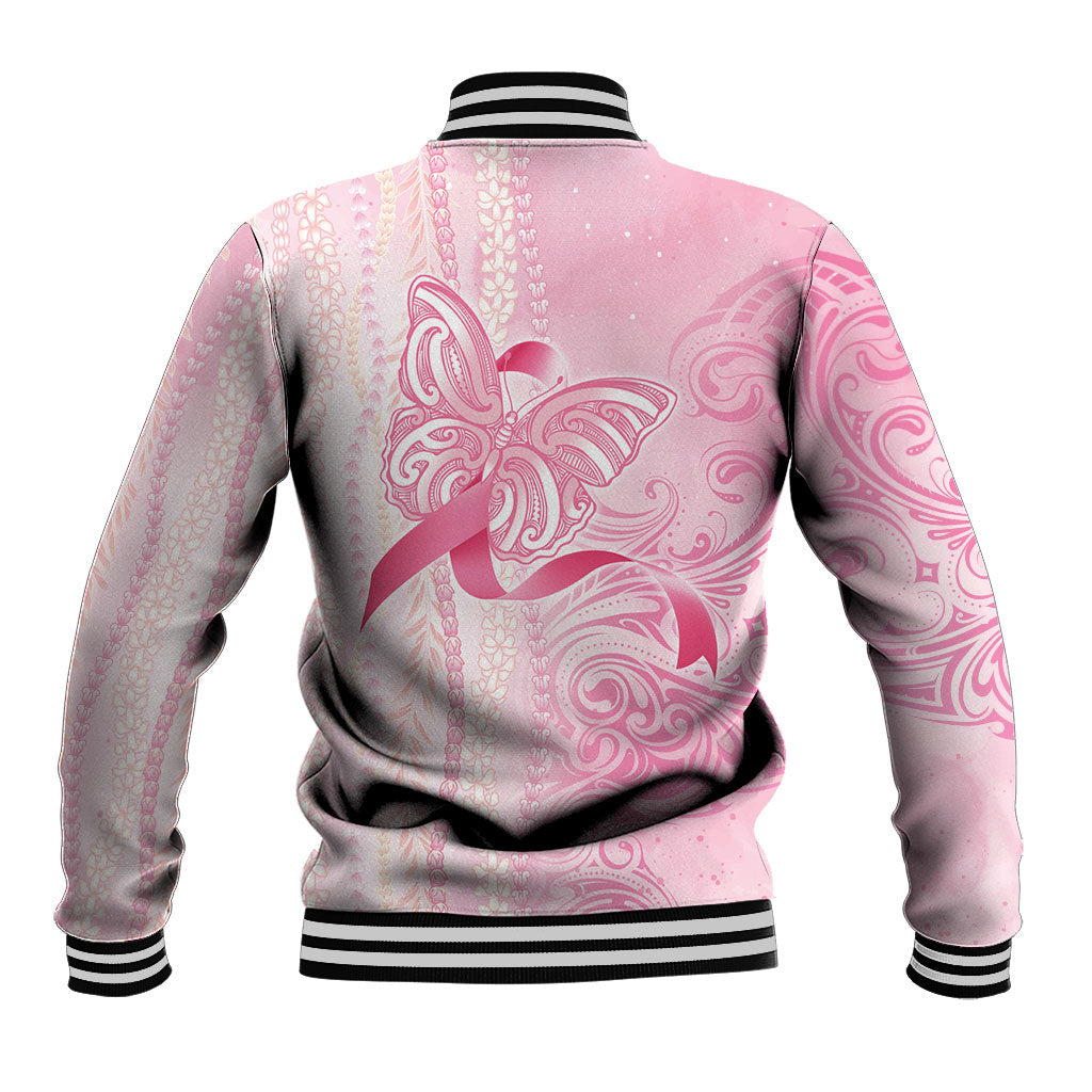Hawaii Breast Cancer Support Baseball Jacket Maile Pikake Lokelani Crown Flower Lei Inspired