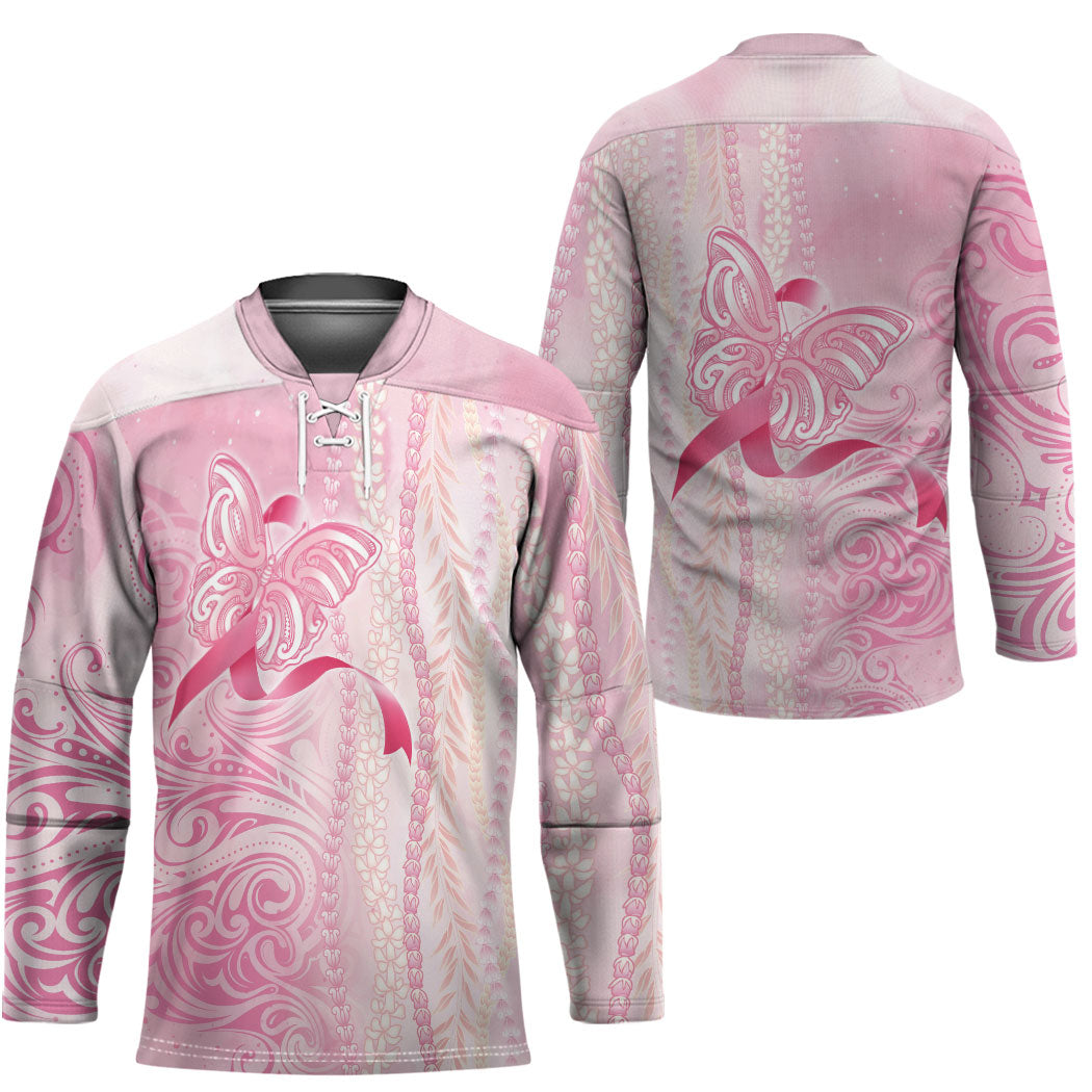 Hawaii Breast Cancer Support Hockey Jersey Maile Pikake Lokelani Crown Flower Lei Inspired