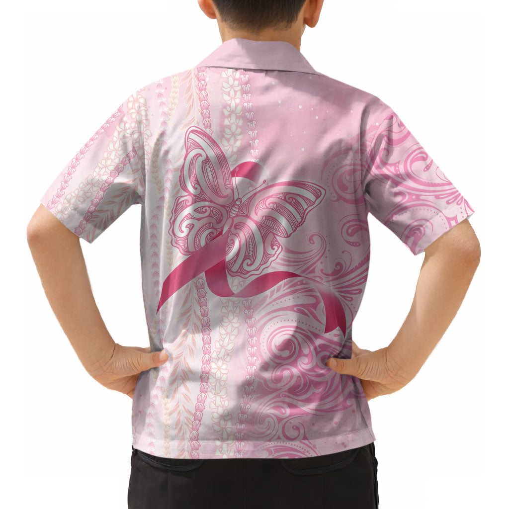 Hawaii Breast Cancer Support Kid Hawaiian Shirt Maile Pikake Lokelani Crown Flower Lei Inspired