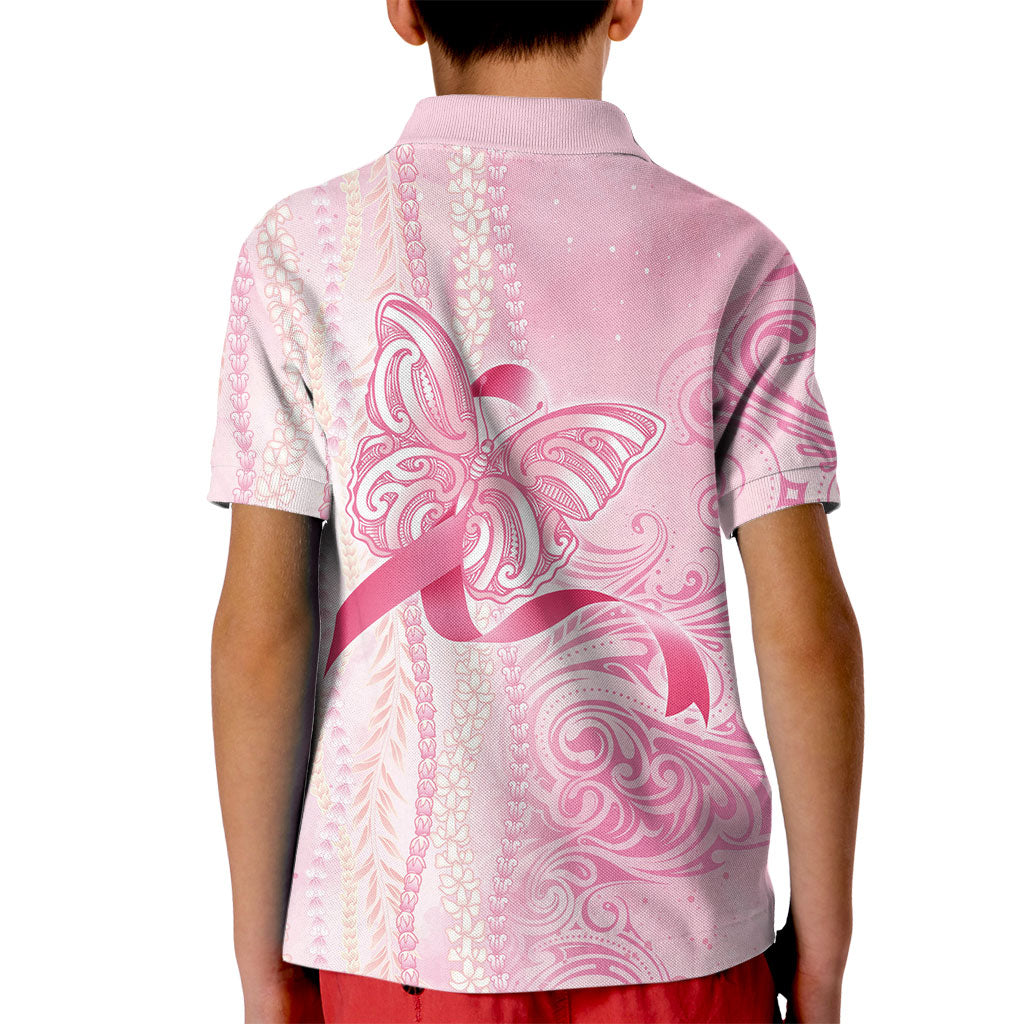 Hawaii Breast Cancer Support Kid Polo Shirt Maile Pikake Lokelani Crown Flower Lei Inspired