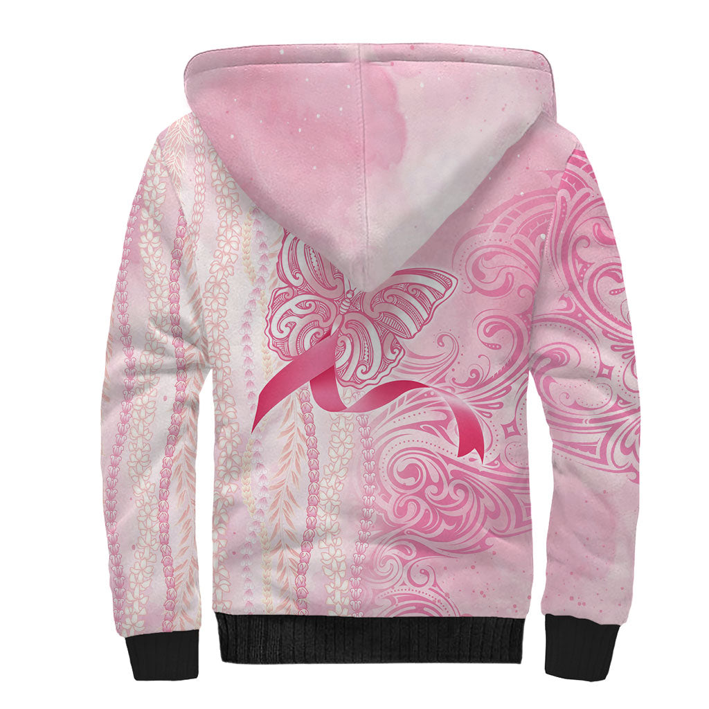 Hawaii Breast Cancer Support Sherpa Hoodie Maile Pikake Lokelani Crown Flower Lei Inspired