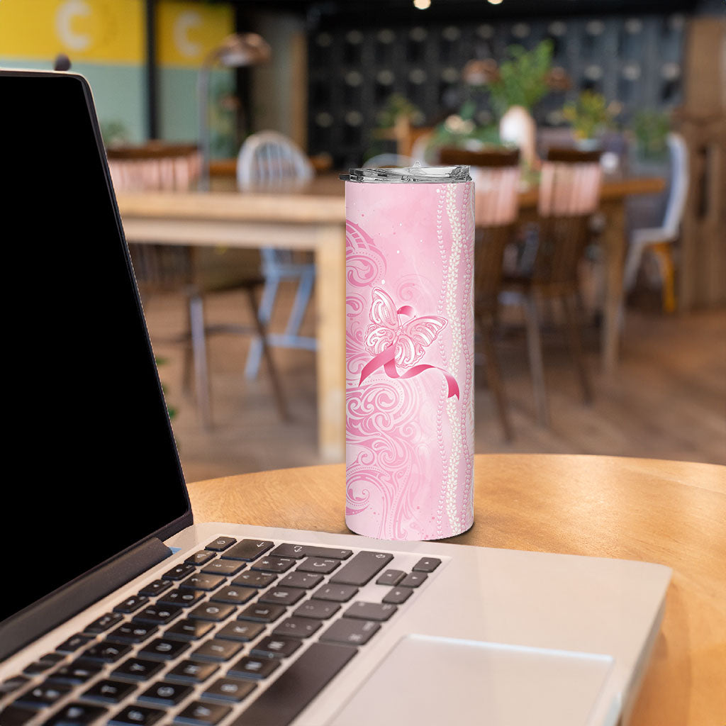 Hawaii Breast Cancer Support Skinny Tumbler Maile Pikake Lokelani Crown Flower Lei Inspired