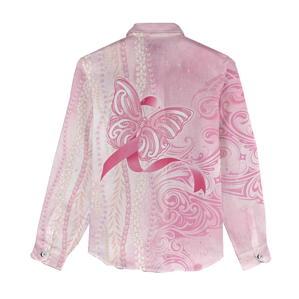 Hawaii Breast Cancer Support Women Casual Shirt Maile Pikake Lokelani Crown Flower Lei Inspired