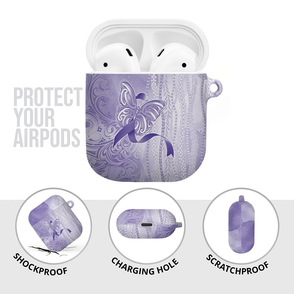 Hawaii Epilepsy Support Purple Ribbon Strength AirPods Case Maile Pikake Lokelani Crown Flower Lei Inspired
