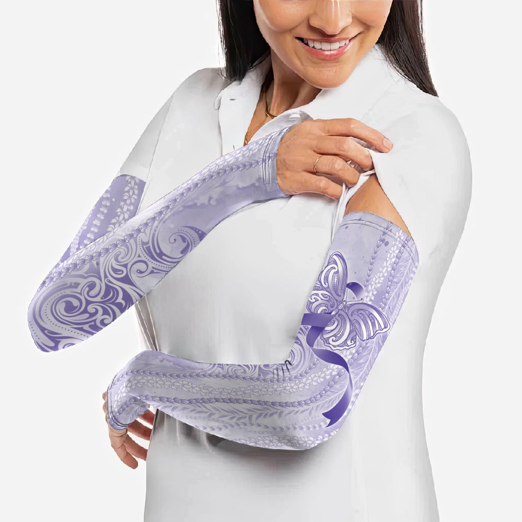 Hawaii Epilepsy Support Purple Ribbon Strength Arm Sleeves Maile Pikake Lokelani Crown Flower Lei Inspired