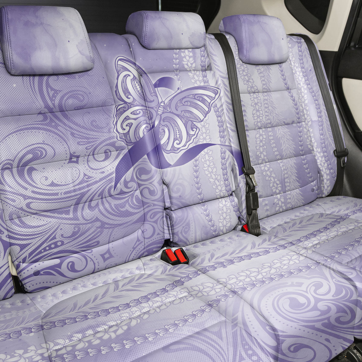 Hawaii Epilepsy Support Purple Ribbon Strength Back Car Seat Cover Maile Pikake Lokelani Crown Flower Lei Inspired