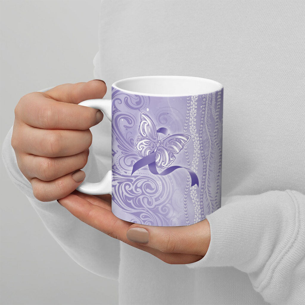 Hawaii Epilepsy Support Purple Ribbon Strength Ceramic Mug Maile Pikake Lokelani Crown Flower Lei Inspired