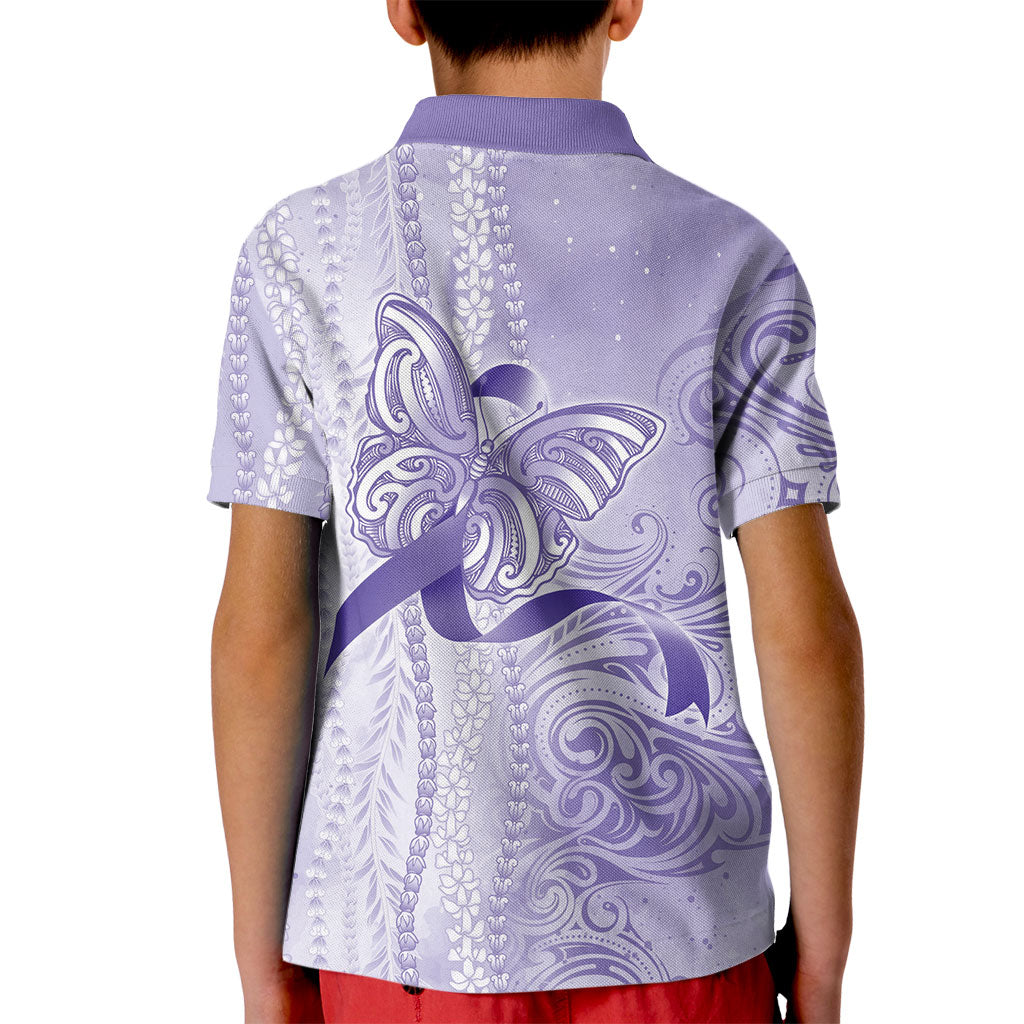Hawaii Epilepsy Support Purple Ribbon Strength Kid Polo Shirt Maile Pikake Lokelani Crown Flower Lei Inspired