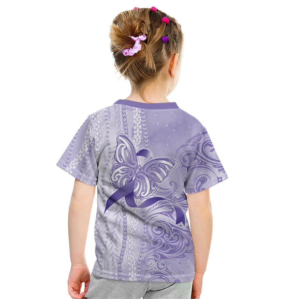 Hawaii Epilepsy Support Purple Ribbon Strength Kid T Shirt Maile Pikake Lokelani Crown Flower Lei Inspired
