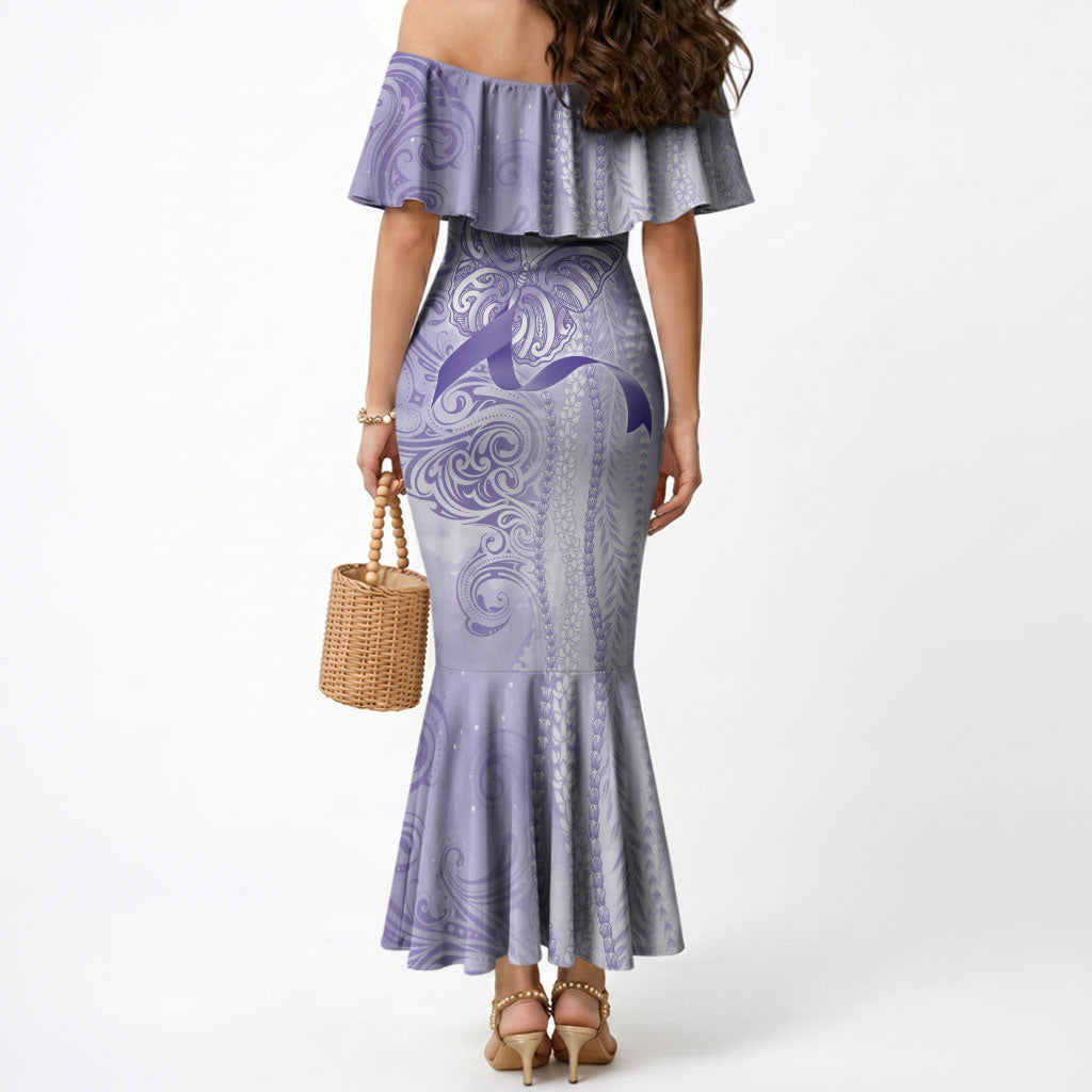 Hawaii Epilepsy Support Purple Ribbon Strength Mermaid Dress Maile Pikake Lokelani Crown Flower Lei Inspired