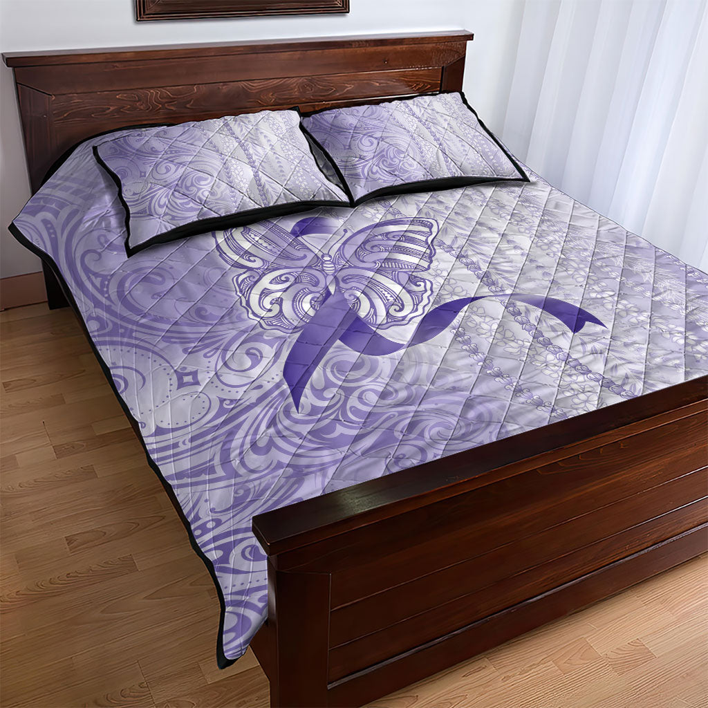 Hawaii Epilepsy Support Purple Ribbon Strength Quilt Bed Set Maile Pikake Lokelani Crown Flower Lei Inspired