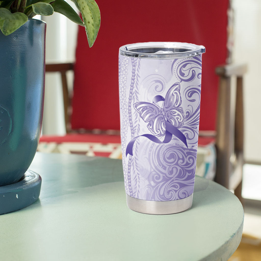 Hawaii Epilepsy Support Purple Ribbon Strength Tumbler Cup Maile Pikake Lokelani Crown Flower Lei Inspired