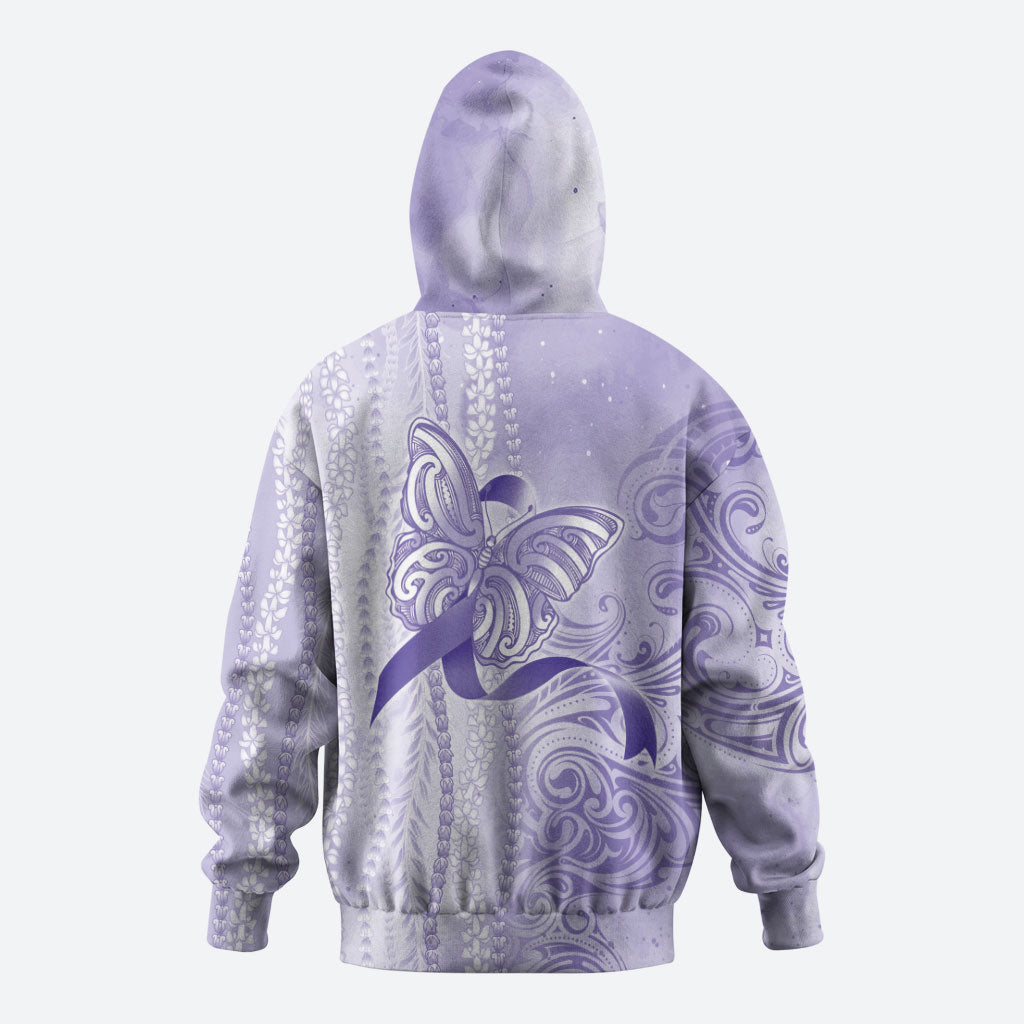 Hawaii Epilepsy Support Purple Ribbon Strength Zip Hoodie Maile Pikake Lokelani Crown Flower Lei Inspired