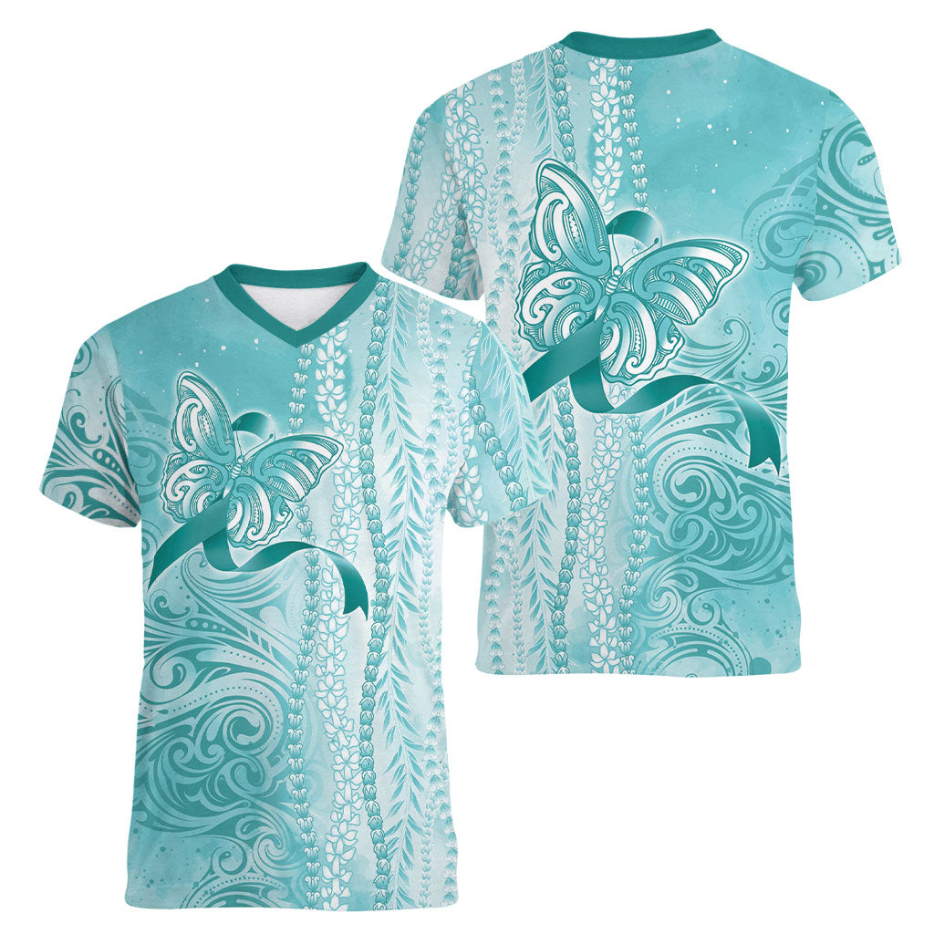 Hawaii PTSD Support Healing From Trauma Women V-Neck T-Shirt Maile Pikake Lokelani Crown Flower Lei Inspired