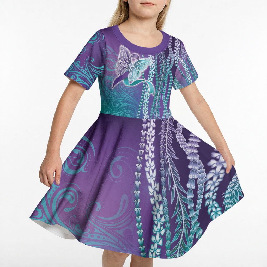 You Matter Suicide Prevention Support Kid Short Sleeve Dress Maile Pikake Lokelani Crown Flower Lei Inspired