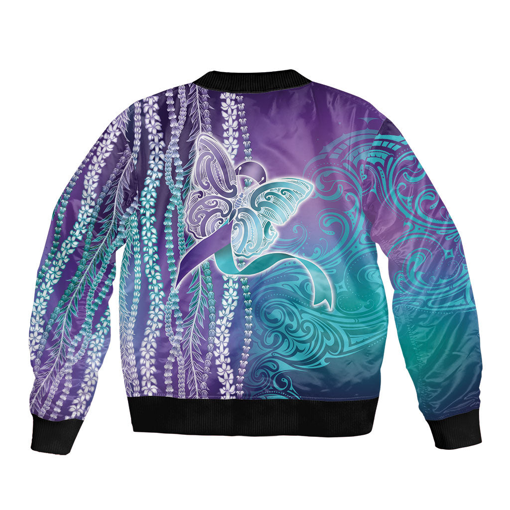 You Matter Suicide Prevention Support Sleeve Zip Bomber Jacket Maile Pikake Lokelani Crown Flower Lei Inspired