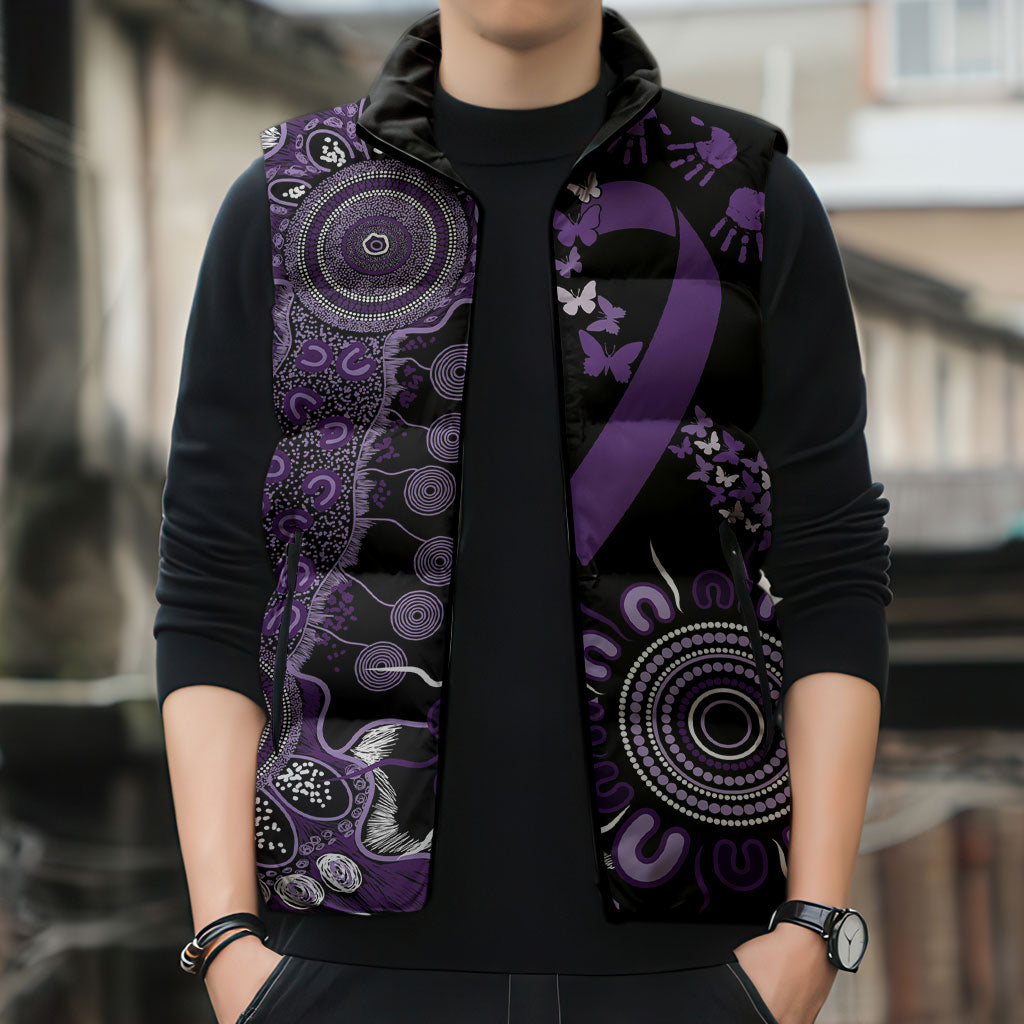 Memories Matter Alzheimers Support Personalised Sleeveless Puffer Jacket Aboriginal Ribbon Dot Painting