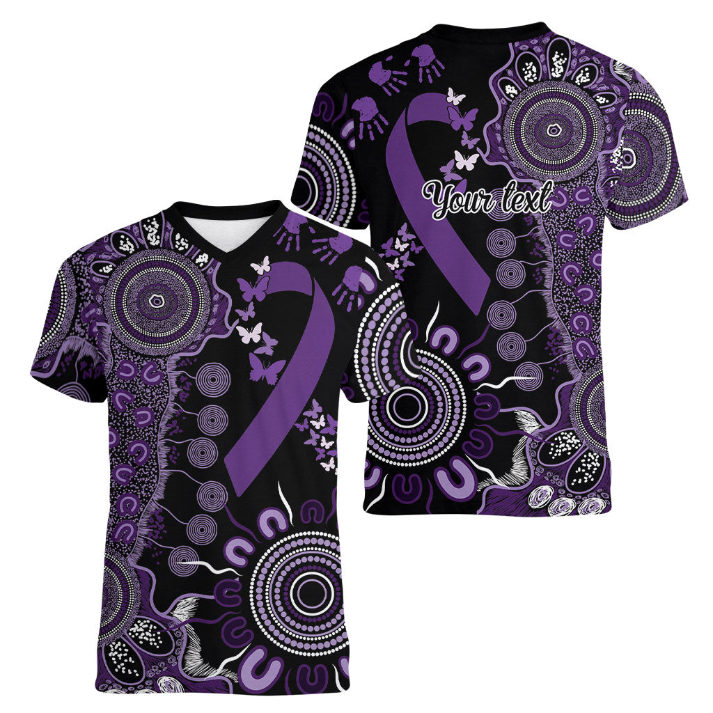 Memories Matter Alzheimers Support Personalised Women V-Neck T-Shirt Aboriginal Ribbon Dot Painting