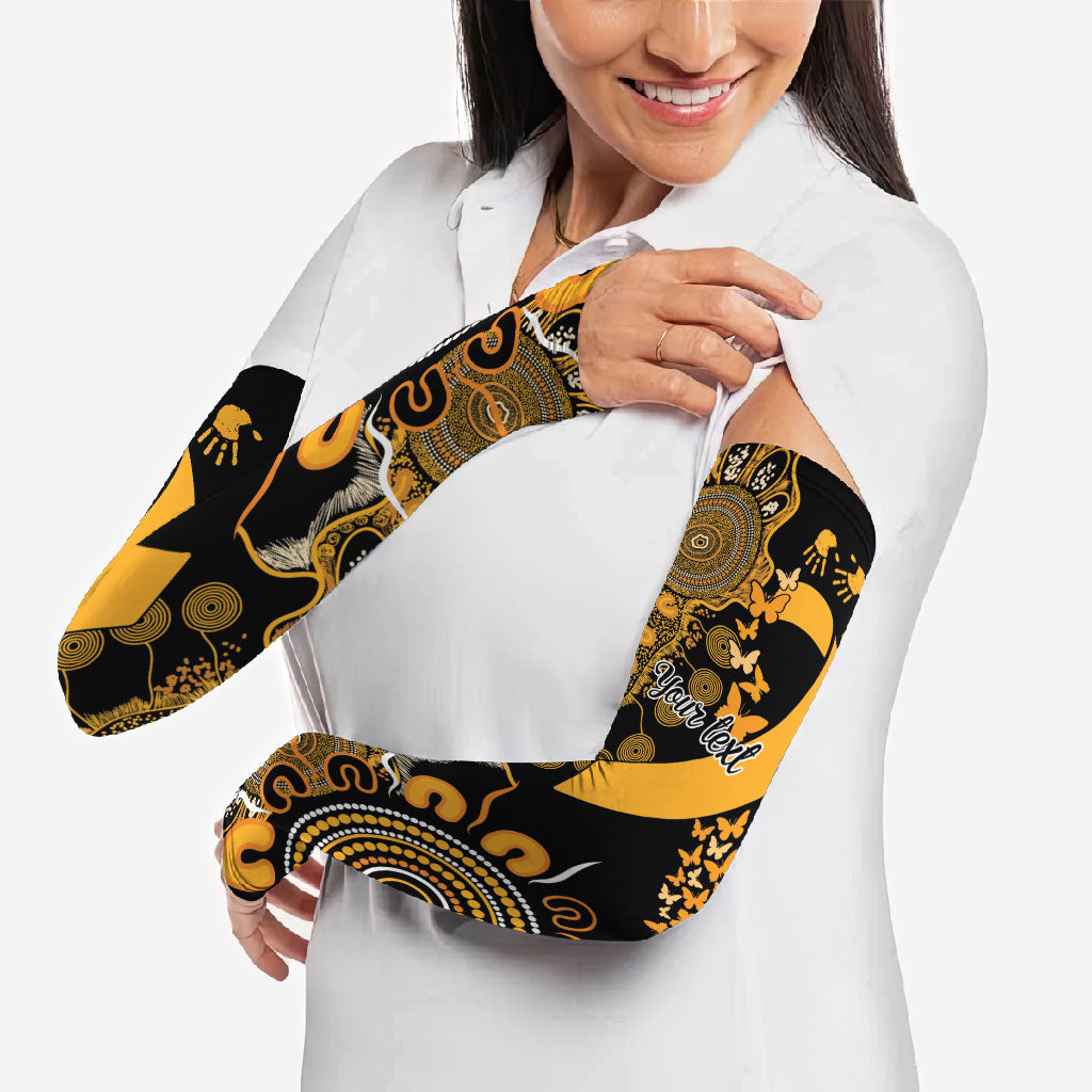 Hope For Childhood Cancer Support Personalised Arm Sleeves Aboriginal Gold Ribbon Dot Painting