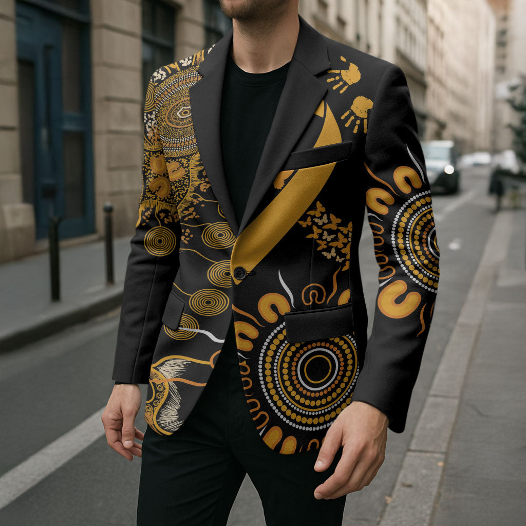 Hope For Childhood Cancer Support Personalised Blazer Aboriginal Gold Ribbon Dot Painting