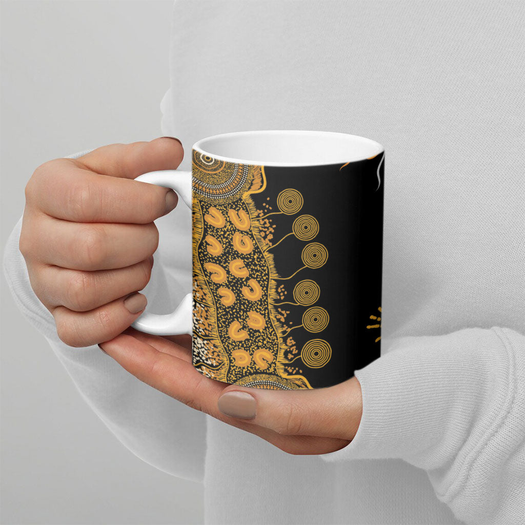 Hope For Childhood Cancer Support Personalised Ceramic Mug Aboriginal Gold Ribbon Dot Painting