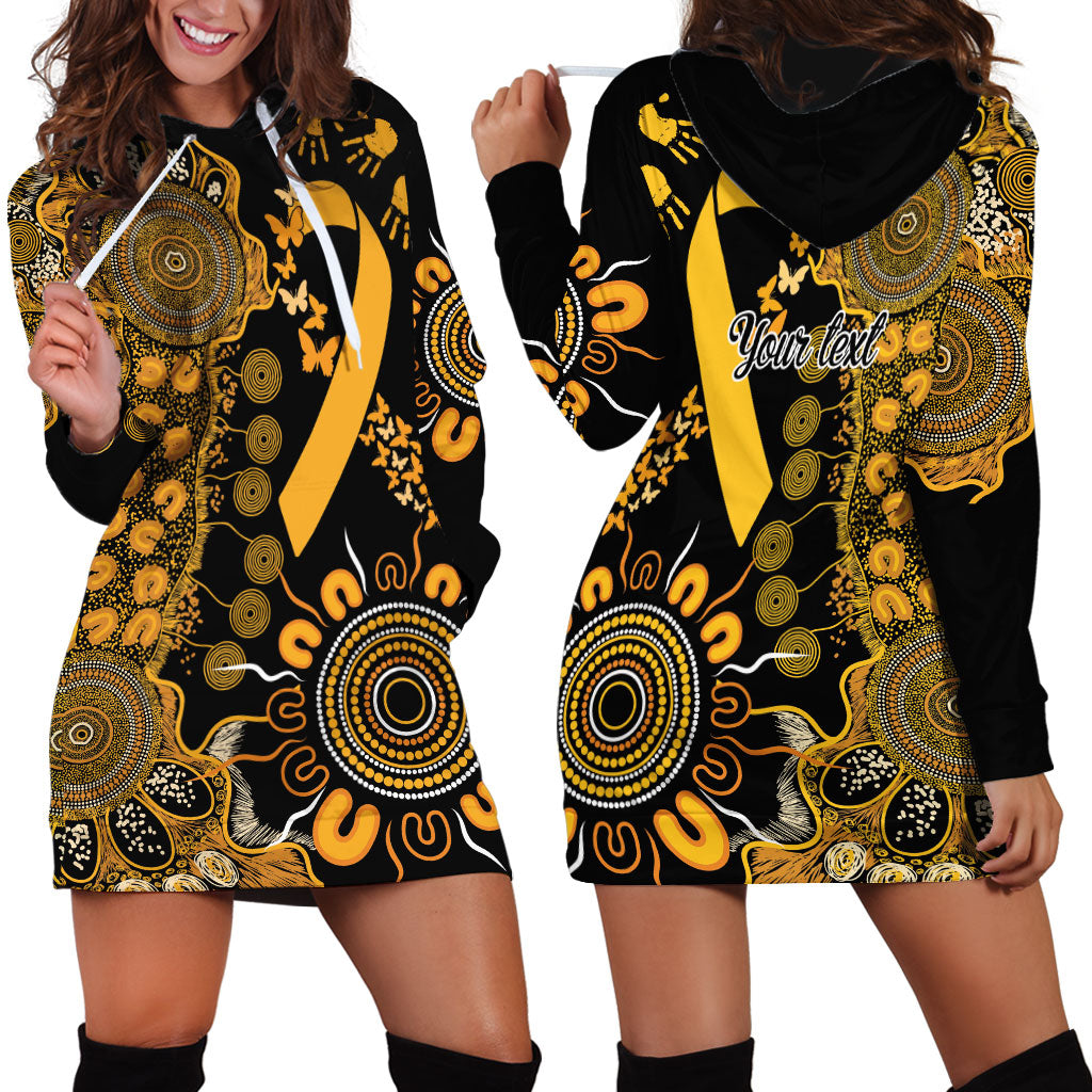 Hope For Childhood Cancer Support Personalised Hoodie Dress Aboriginal Gold Ribbon Dot Painting