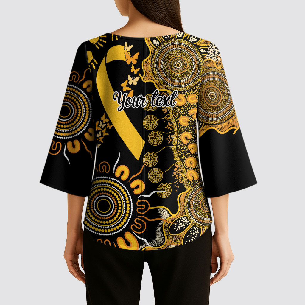 Hope For Childhood Cancer Support Personalised Kimono Sleeve Blouse Aboriginal Gold Ribbon Dot Painting