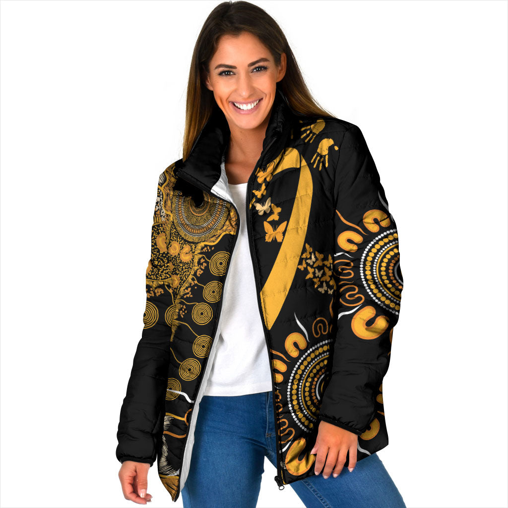 Hope For Childhood Cancer Support Personalised Padded Jacket Aboriginal Gold Ribbon Dot Painting
