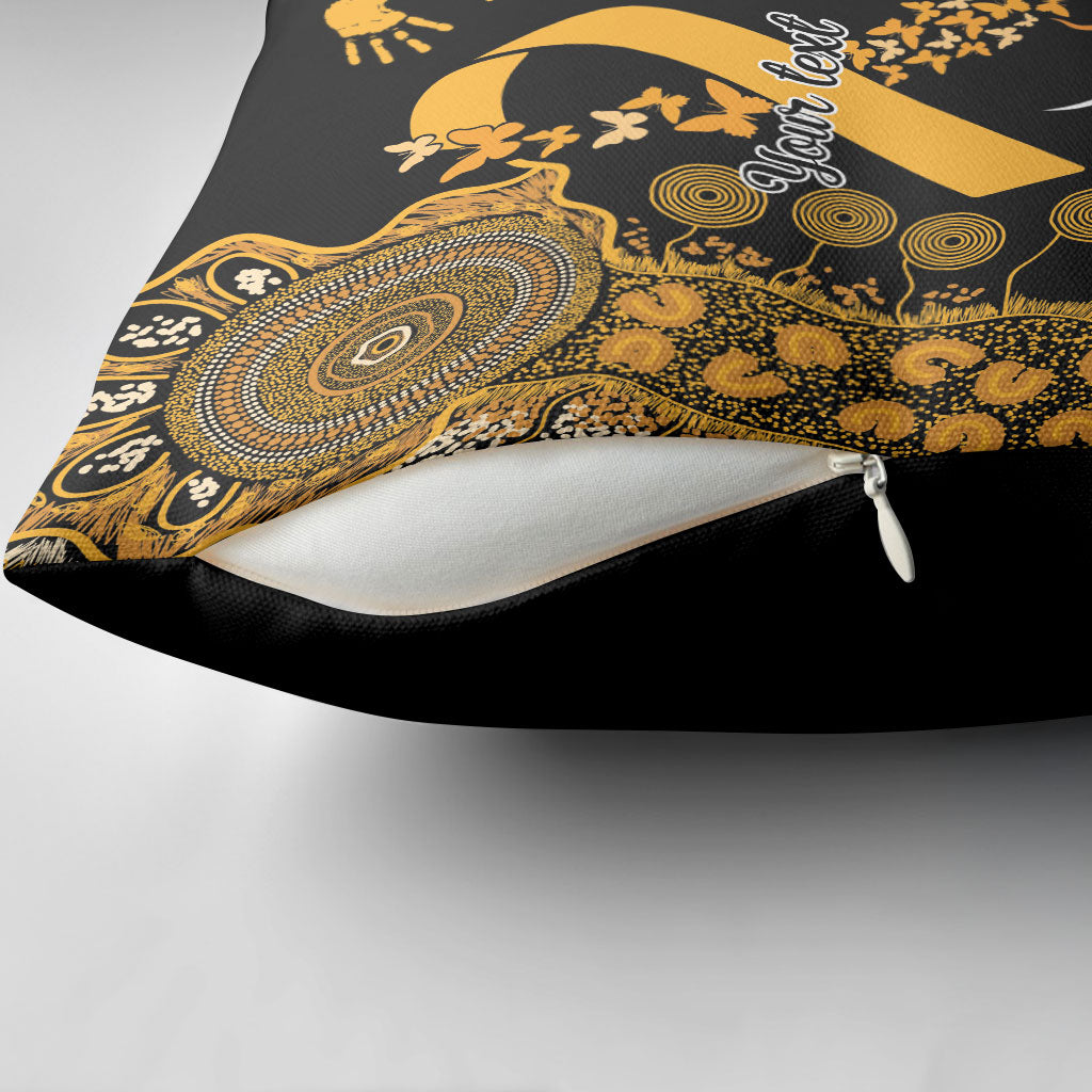Hope For Childhood Cancer Support Personalised Pillow Cover Aboriginal Gold Ribbon Dot Painting