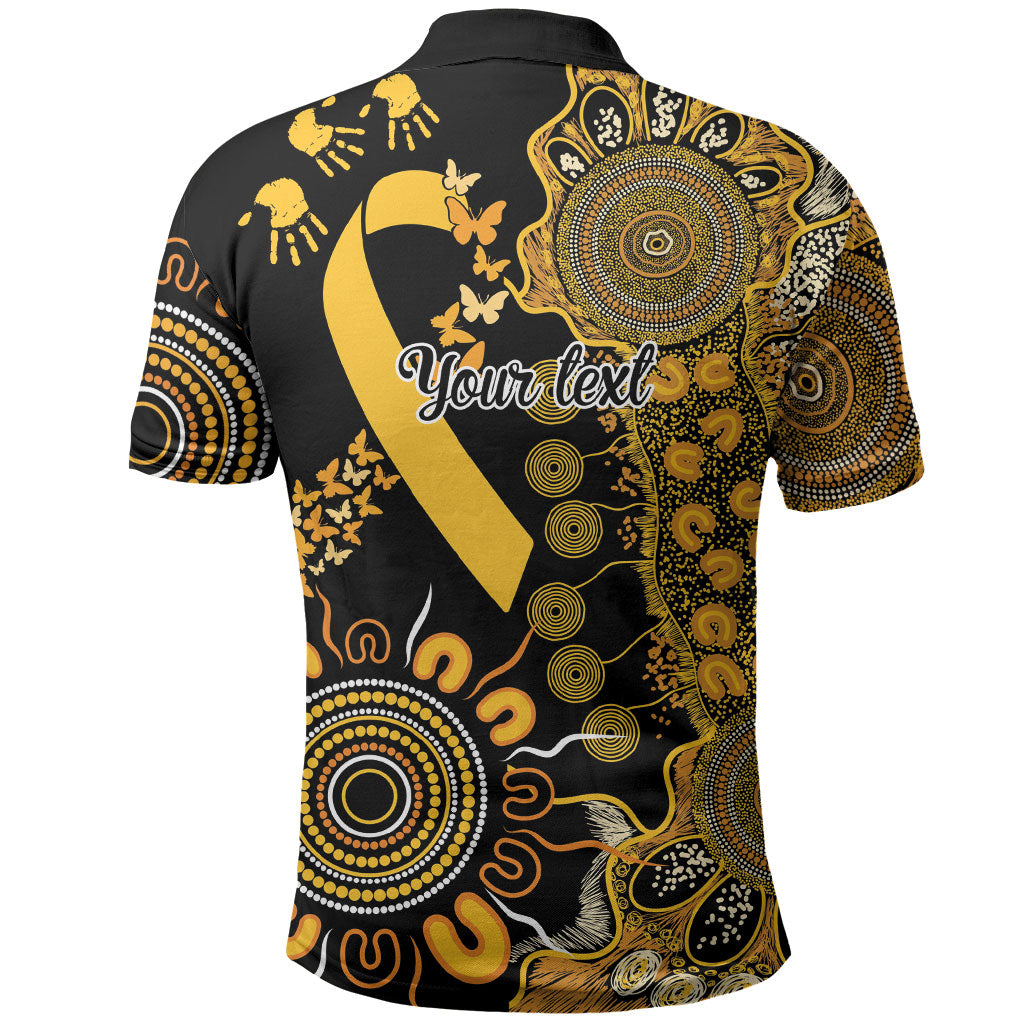 Hope For Childhood Cancer Support Personalised Polo Shirt Aboriginal Gold Ribbon Dot Painting
